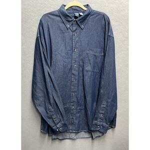 Port And Company Mens Blue Casual Long Sleeve Button Down Cotton Shirt Size 3XL‎